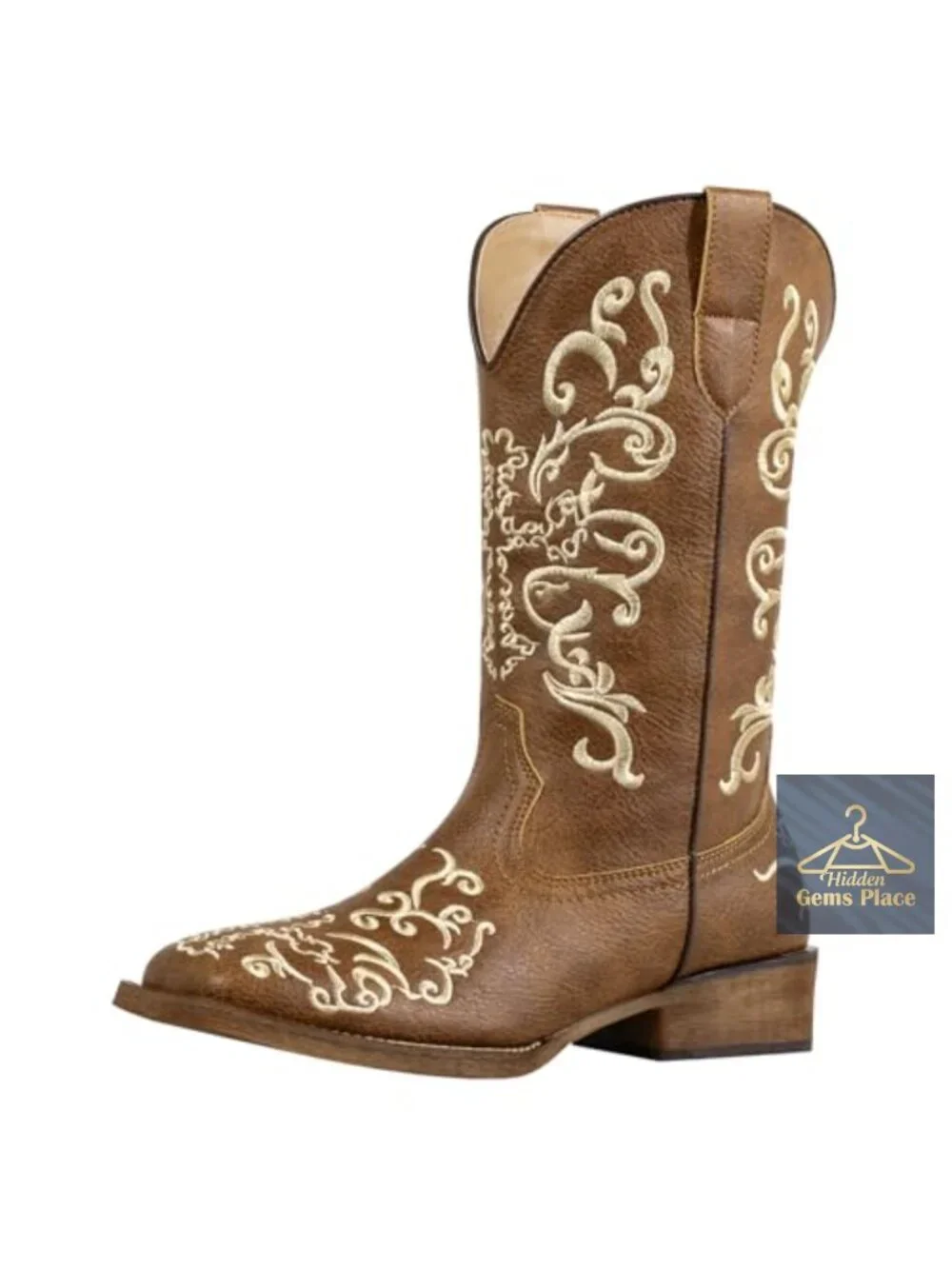 Floral Embroidery Sequin Wide Square Toe Mid Calf Cowgirl Boots